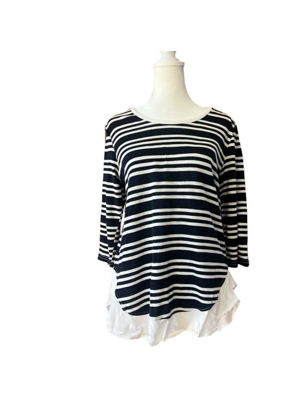 L Love Blue and White Striped Long Sleeve Shirt Medium